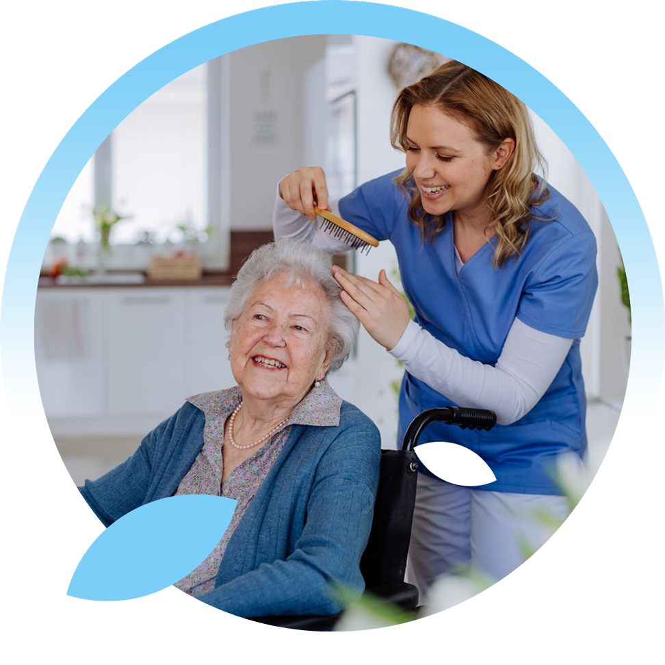 Caregiver helping a senior resident